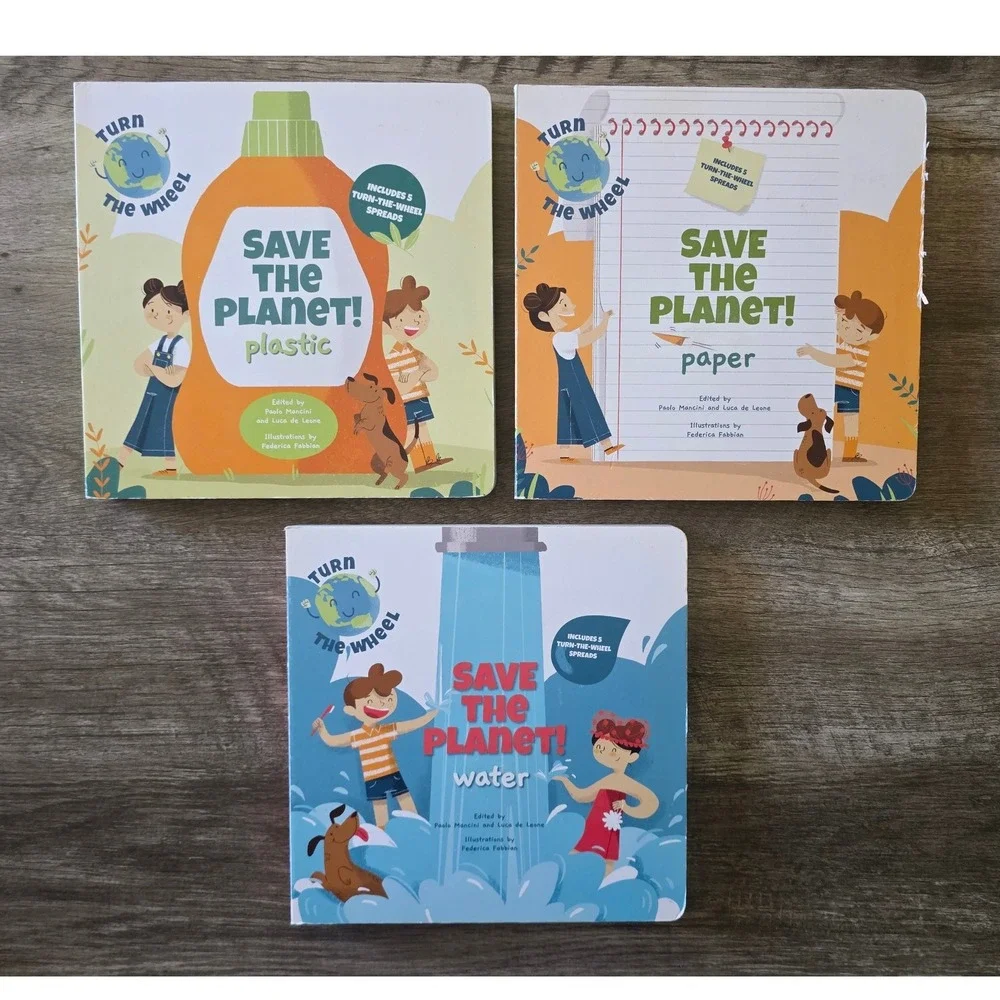 Save the Planet Turn the Wheel 3 Board Book Set Plastic Paper Water